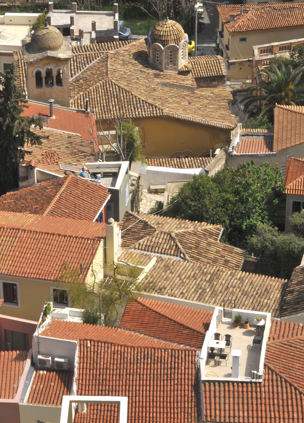 Anafiotika rooftops below the Acropolis in Athens