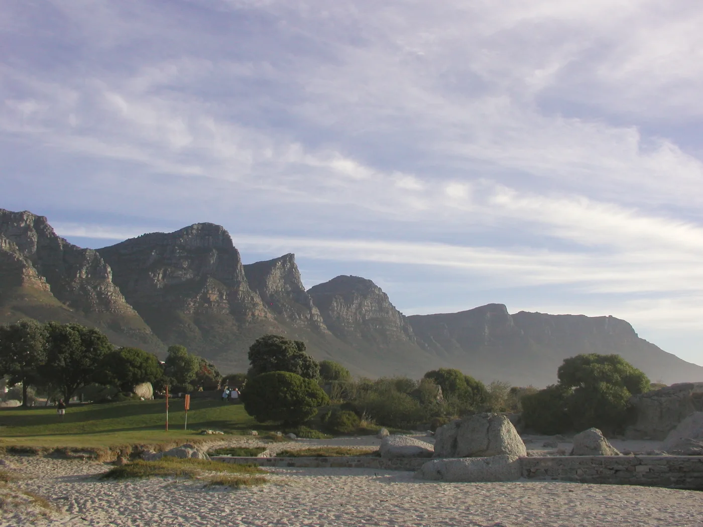 Camps Bay beach with the Twelve Apostles mountains behind it