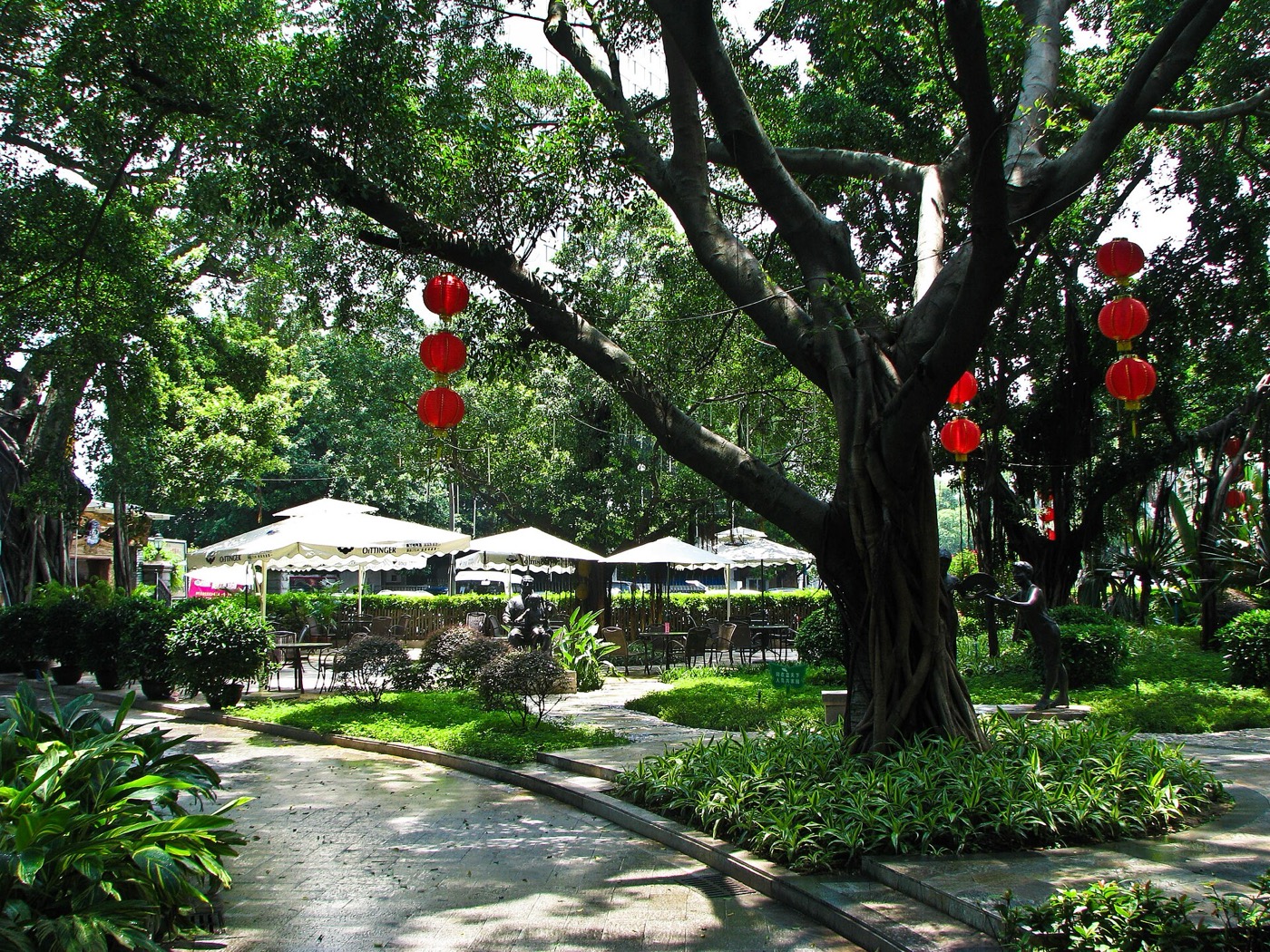 Tree-lined Shamian Island street in Guangzhou