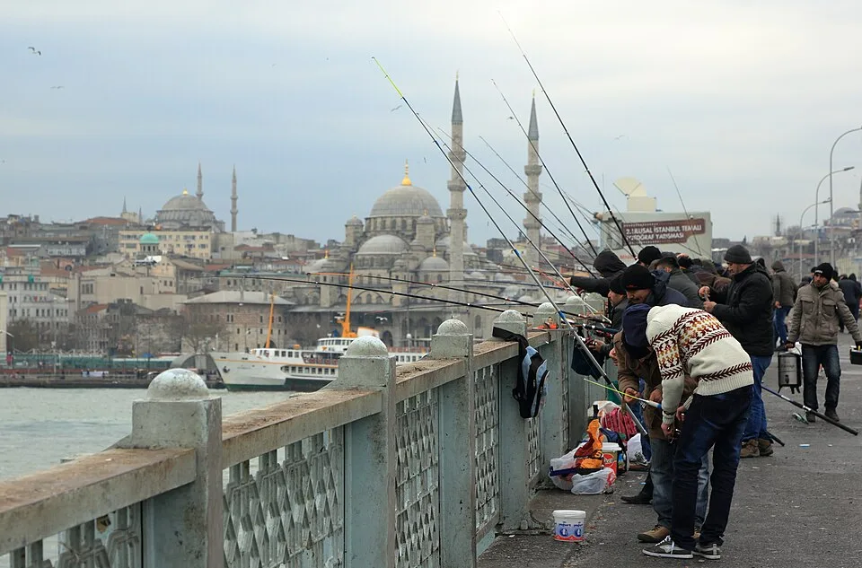 Fishermen on Galata Bridge in Istanbul