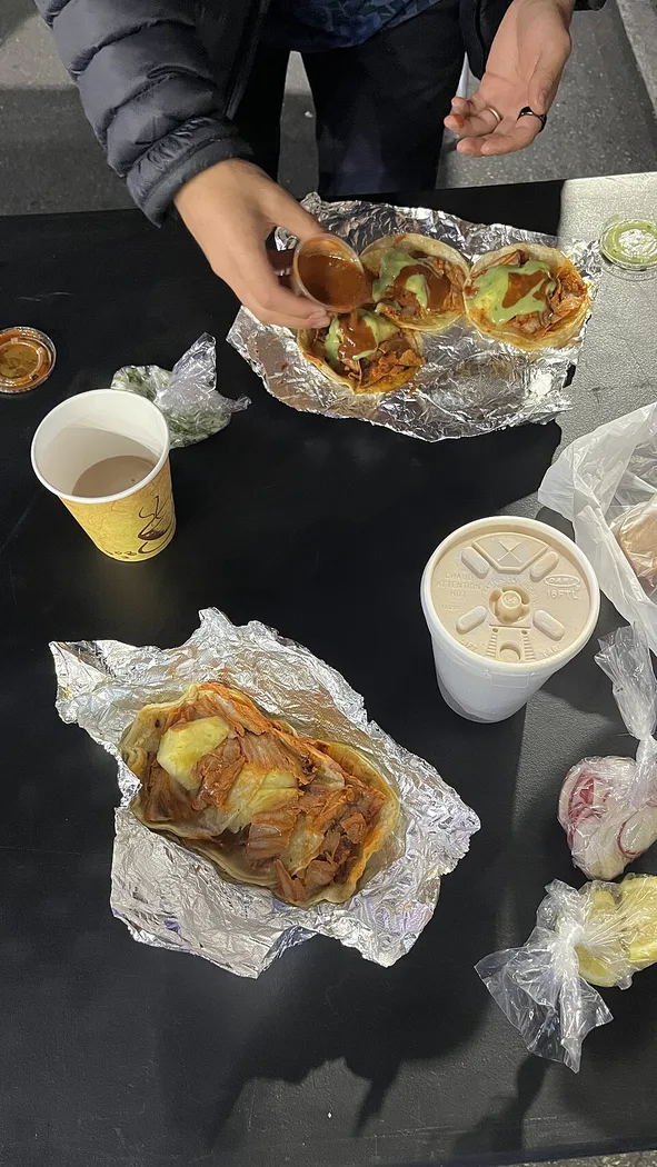 Tacos al pastor from a taco truck in Los Angeles
