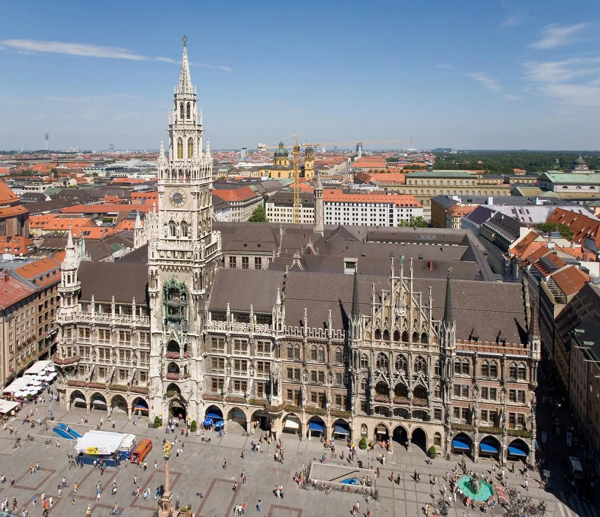 New Town Hall and Marienplatz seen across central Munich