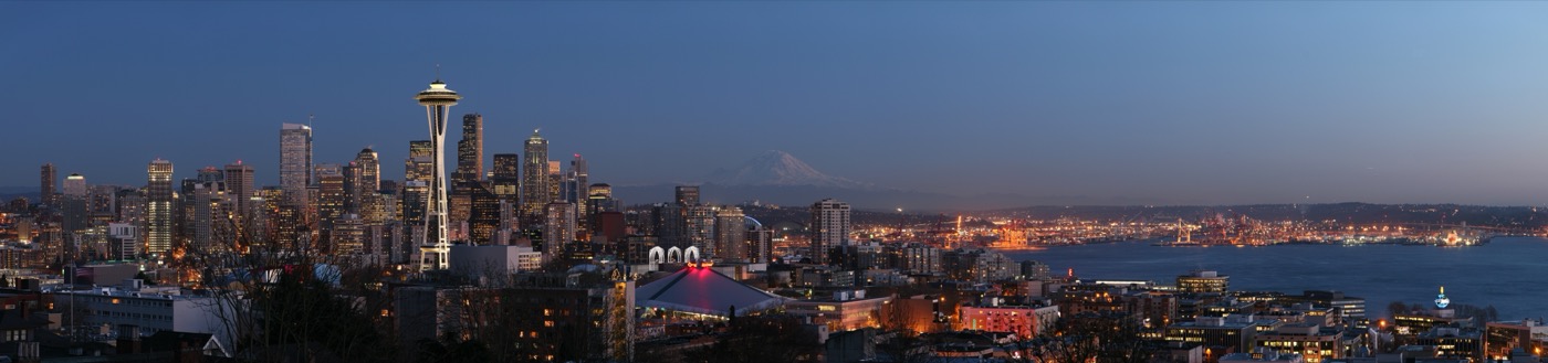 Seattle skyline with the Space Needle and Mount Rainier from Kerry Park