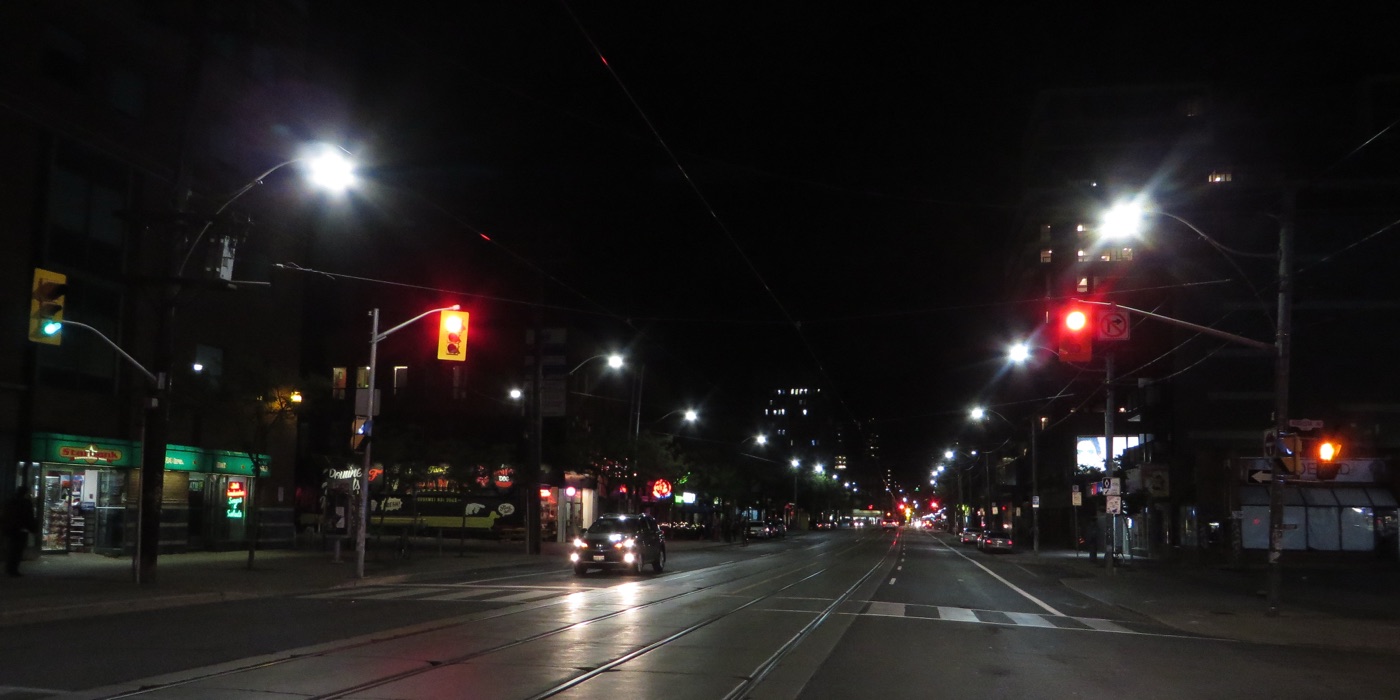 Kensington Market street scene in Toronto at night