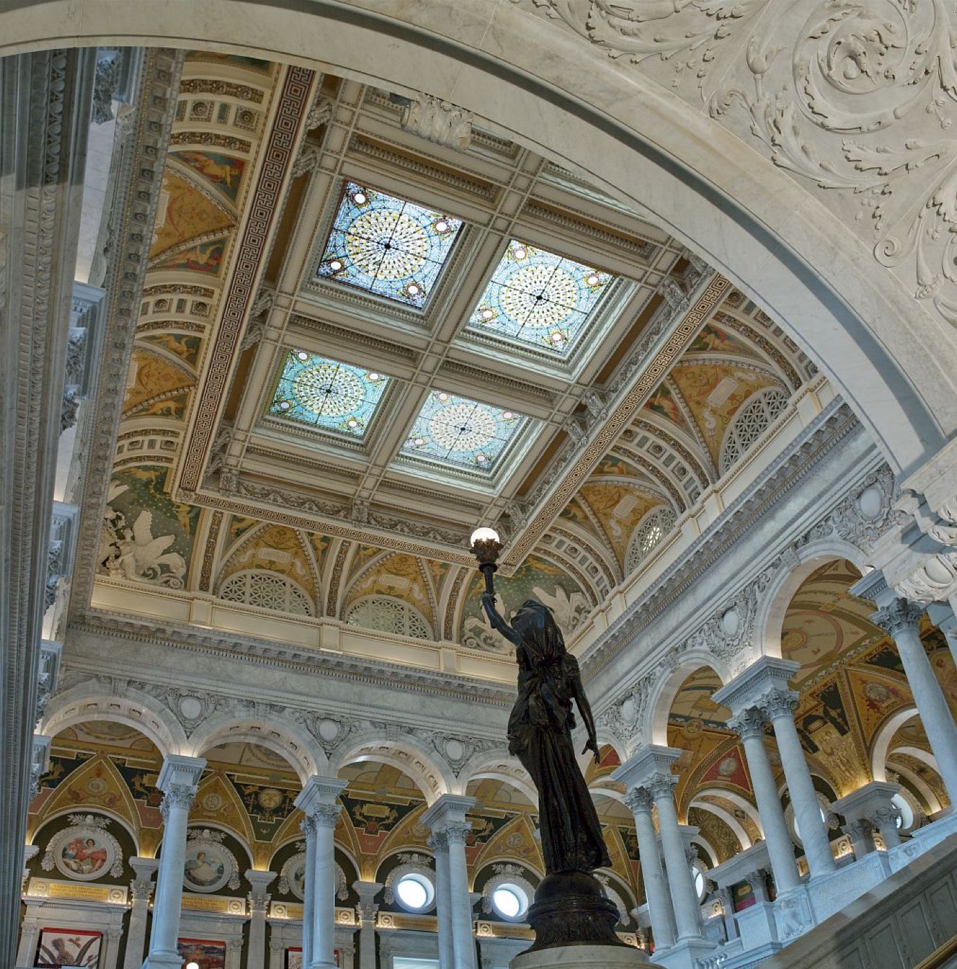 Great Hall ceiling detail inside the Library of Congress Thomas Jefferson Building